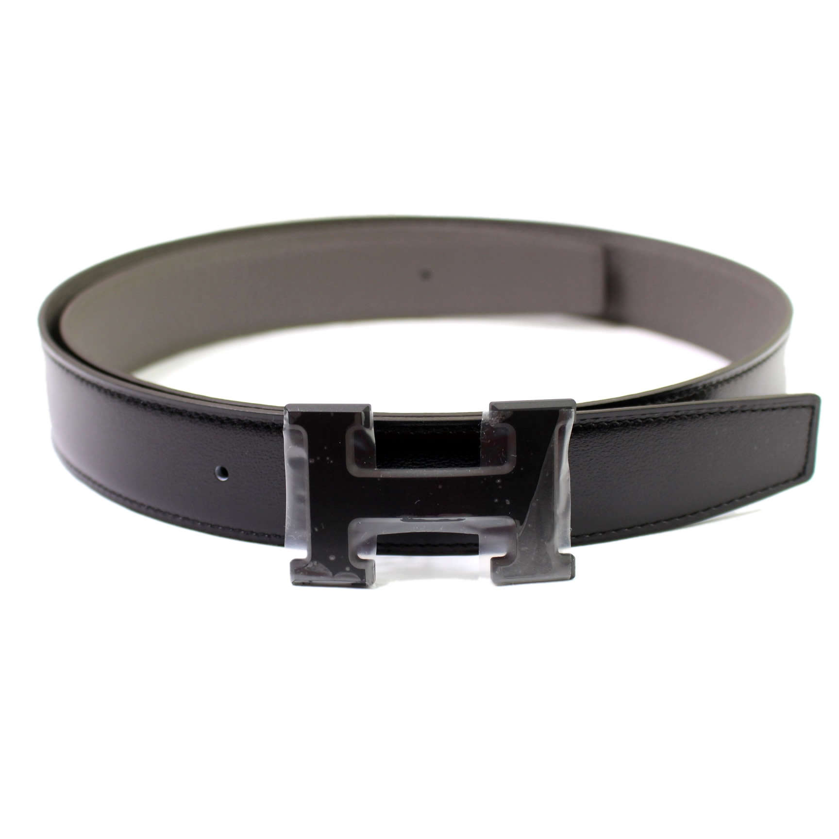 新品 未使用品 HERMES エルメス Hベルト 黒 レザー＆エタン U刻印 ブラック金具 リバーシブル【中古】4811
