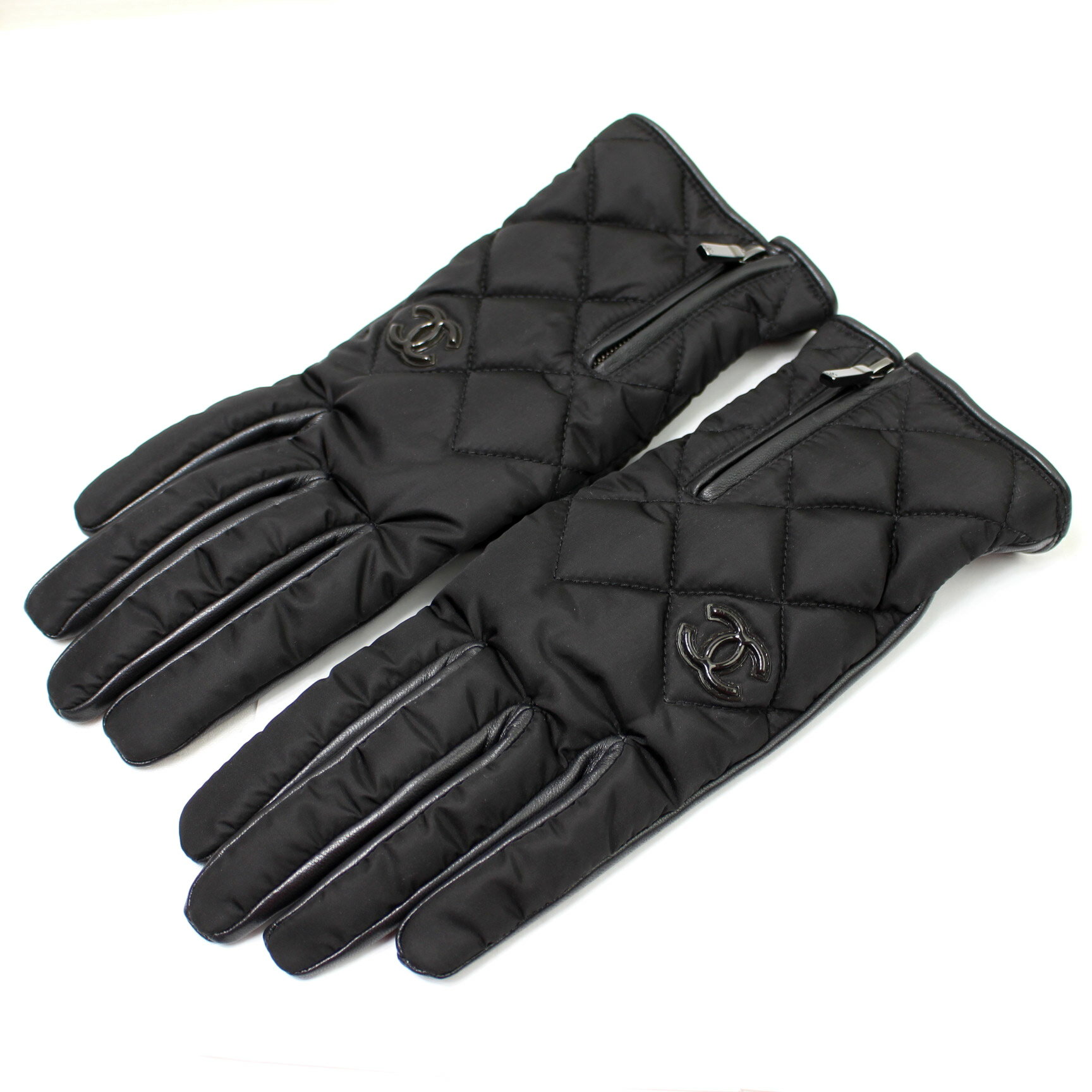 新品 未使用品 シャネル ココマーク 手袋 グローブ ナイロン×レザー ブラック 7 1/2【中古】3905のサムネイル
