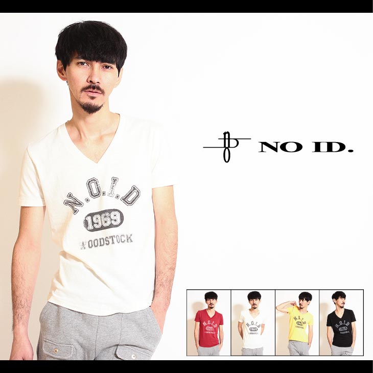 【NO ID.(ノーアイディー)】オールディス天竺フロスト加工カレッジVネックTシャツ