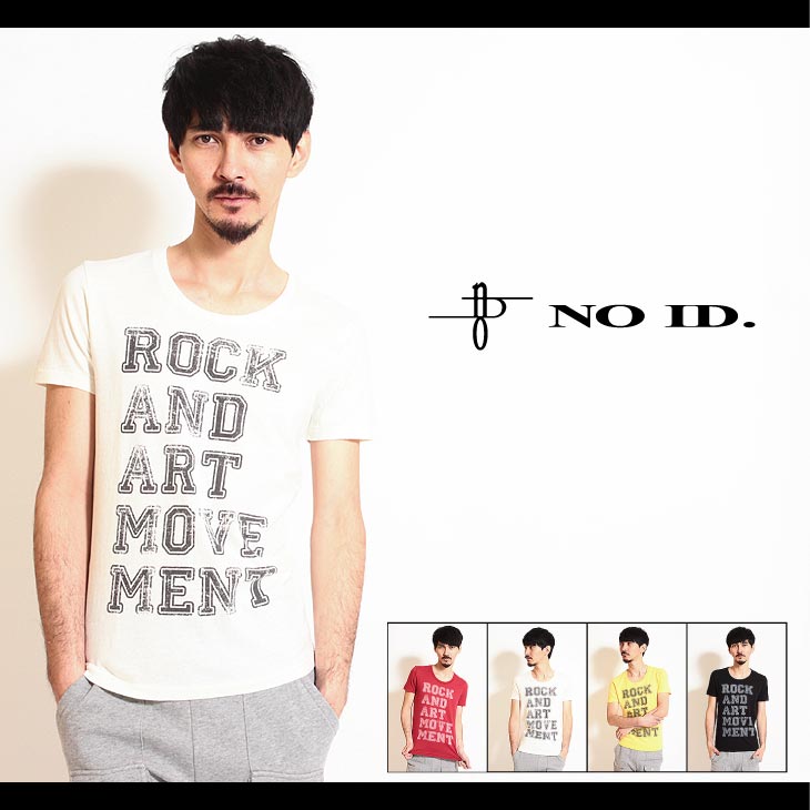 【NO ID.(ノーアイディー)】オールディス天竺フロスト加工ロゴUネックTシャツ