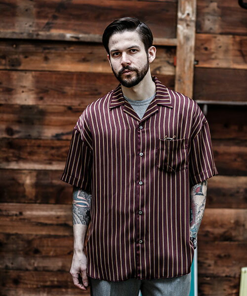 【MROLIVE(ミスターオリーブ)】BRITISH STRIPE SATIN -BIG SILHOUTTE ROUND CUT SHIRT オープンカラーシャツ(M-18204)のサムネイル