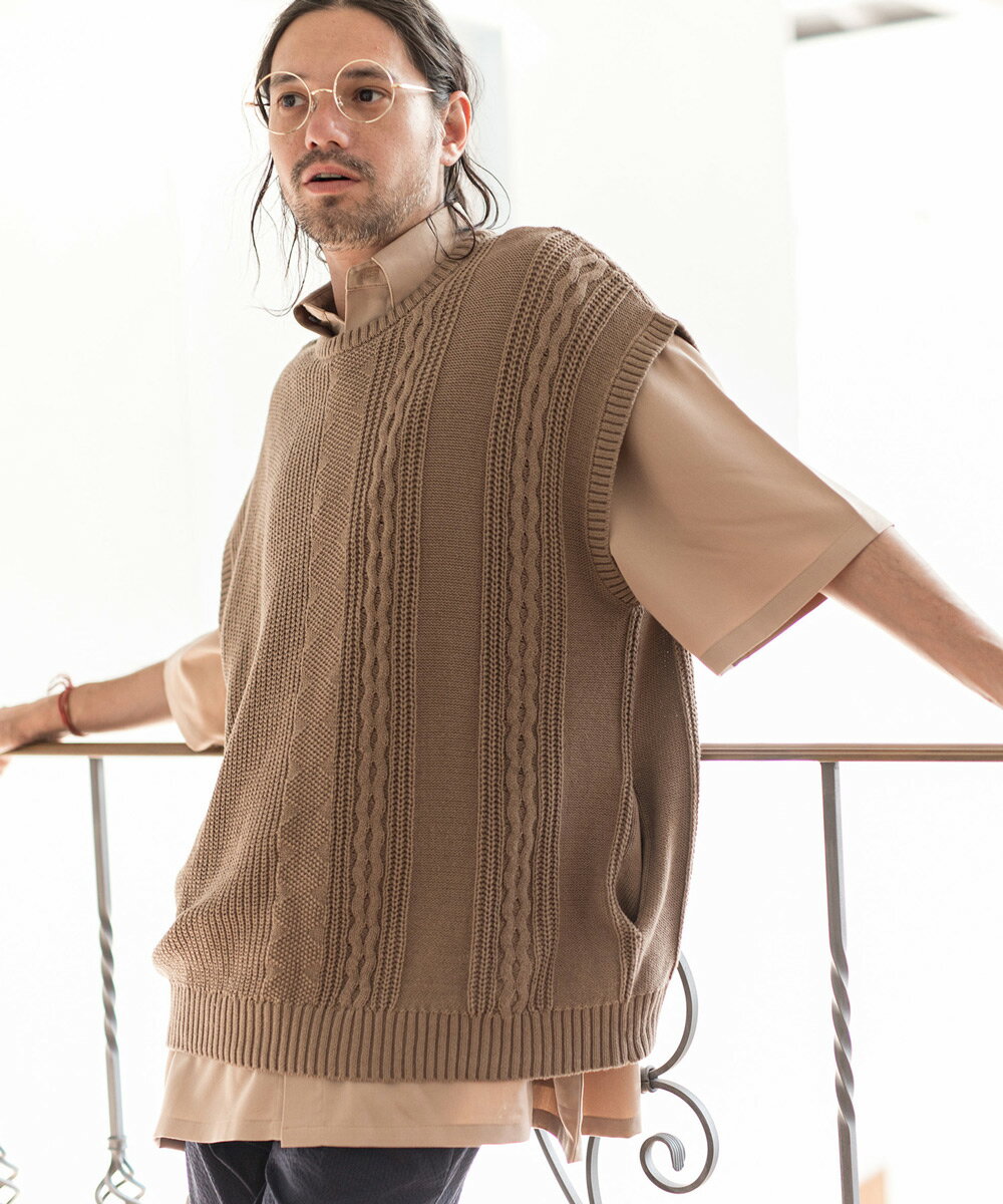 【CAMBIO(カンビオ)】Half Jacquard Cotton Knit Loose Vest ニットベストのサムネイル