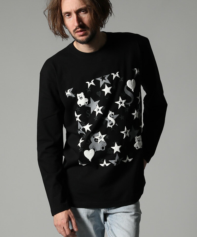 【STUD MUFFIN(スタッドマフィン)】5.6ozコットン天竺 ベアハートマルチフォームプリント LS Tシャツ(124-02386)のサムネイル