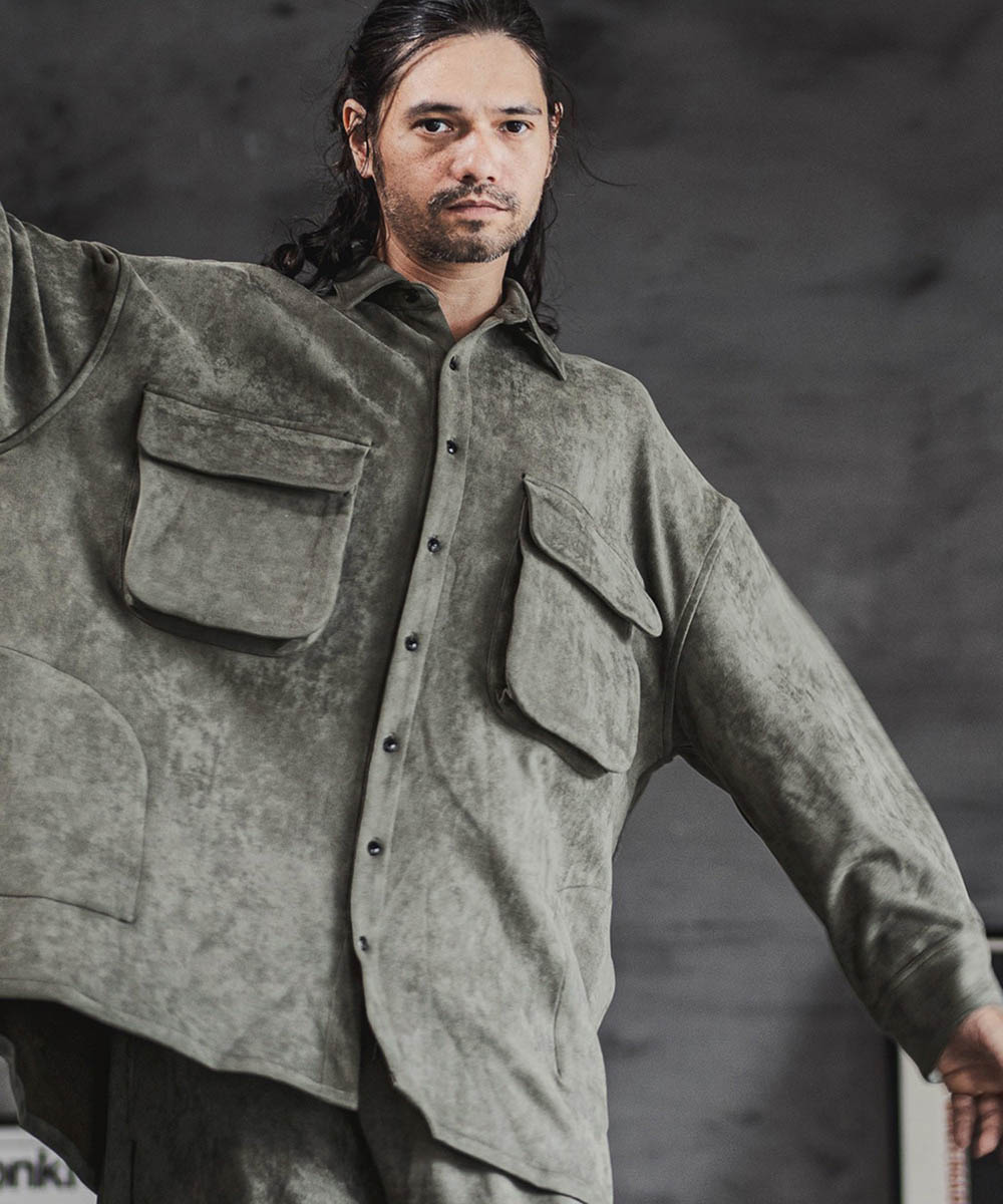 【CAMBIO(カンビオ)】Retro Luxury Cut Fake Suede Shirt Jacket シャツジャケットのサムネイル