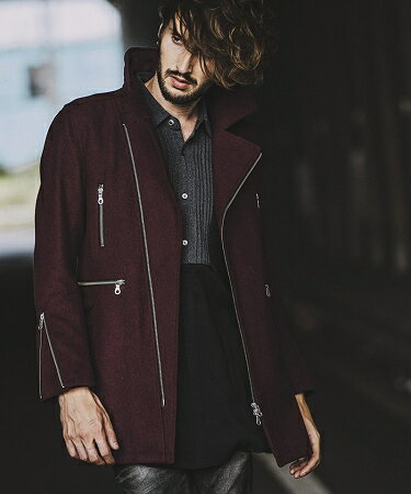 【NO ID.(ノーアイディー)】メルトンWライダースハーフコート(449006-793C)