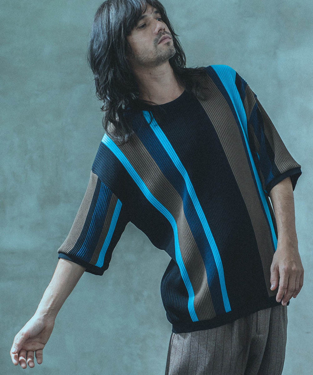 【ANGENEHM(アンゲネーム)】【予約販売4月上旬〜中旬入荷】 マルチストライプサマーニットプルオーバー (MADE IN JAPAN) ニット(22SY11)