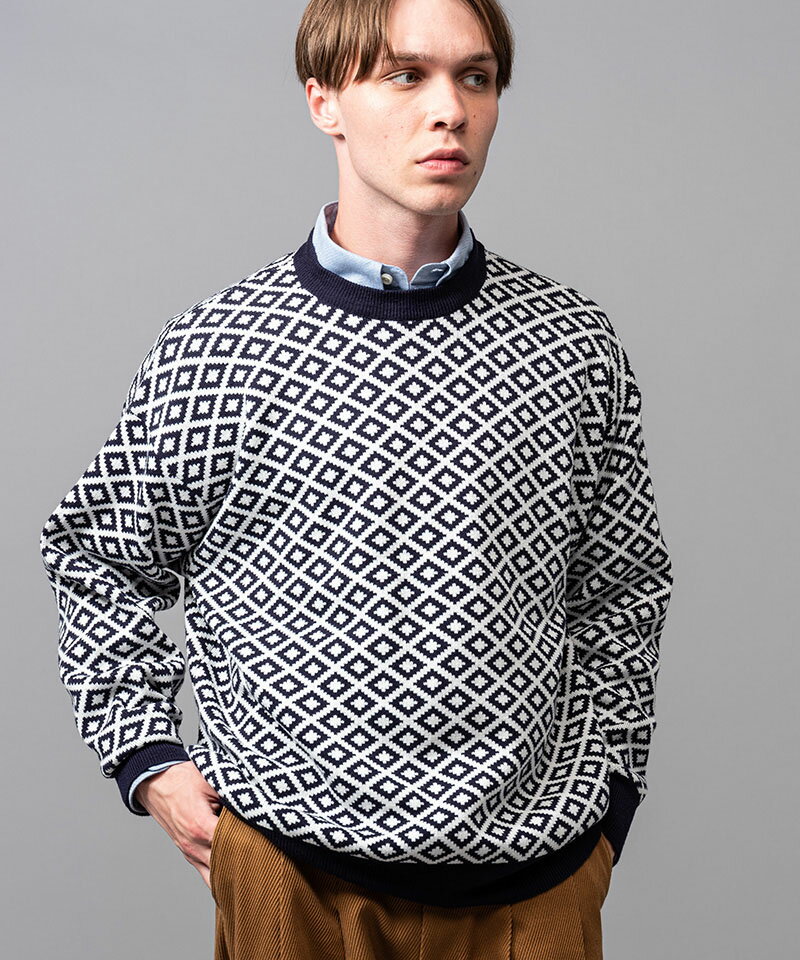 【MROLIVE(ミスターオリーブ)】12G GEOMETRIC JACQUARD -RELAX SWEATER ニット(M223133)のサムネイル