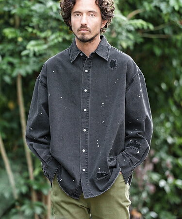 【CAMBIO カンビオ 】 Distressed Paint Loose Denim Shirts デニムシャツ S80523cmb 