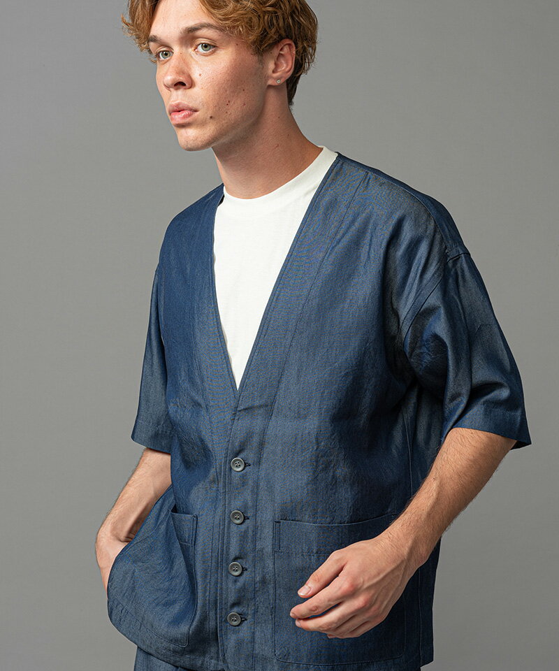 【MROLIVE(ミスターオリーブ)】TENCEL WASHABLE DENIM -HALF SLEEVE CARDIGAN カーディガン(M231139)