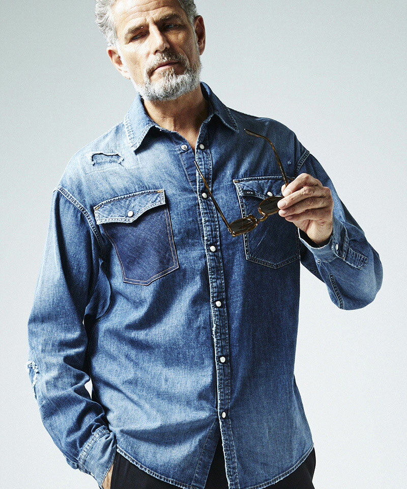 【AKM】DROP SHOULDER DENIM SHIRTS シャツ(S138-CTN255)