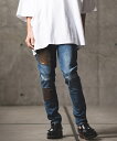 【GLIMCLAP(グリムクラップ)】Patchwork design tight-fit denim pants デニムパンツ(14-022-gls-cd)(4)