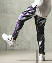 【GLIMCLAP(グリムクラップ)】Jersey fabric patterned pants-monochrome geometric pattern side line design- パンツ(14-037-gls-cd)