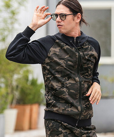 【CAMBIO(カンビオ)】カモフラージュ切り替えジャージジップパーカー(CMB-R0027)