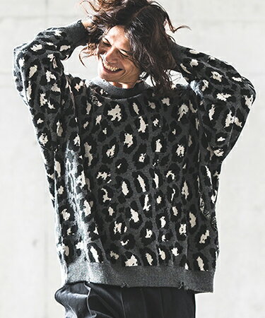 【GLIMCLAP(グリムクラップ)】Leopard pattern used like processing sweater セーター(15-124-gla-cd)