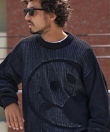 【STUD MUFFIN(スタッドマフィン)】コットンヤーン SMILEジャガードメッシュニット(414-04150)のサムネイル