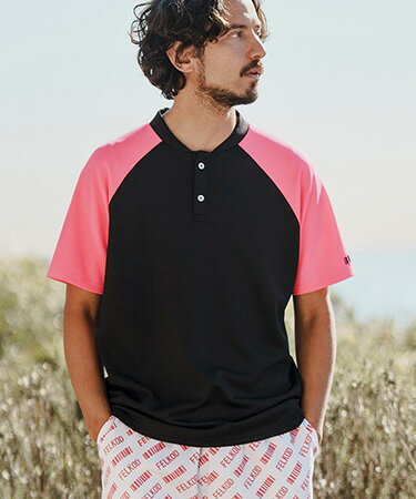 【felkod(フィルコッド)】Neon Color Raglan Mock Collarless Polo Shirts ポロシャツ(F24N060)