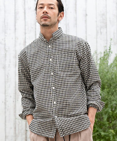 【CAMBIO(カンビオ)】 ミニスタンドカラーチェックサッカーシャツ(HLCM0149)