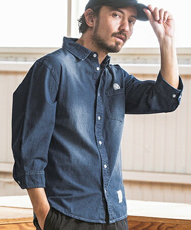 seventy seven(֥ƥ֥)ۡͽ䥵顼ˤǼۤʤwashed denim 3-4 sleeve shirts ǥ˥ॷ(7724S300)