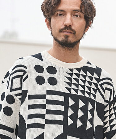 【CAMBIO(カンビオ)】 幾何学柄ニットT Tシャツ(CA-24-01)