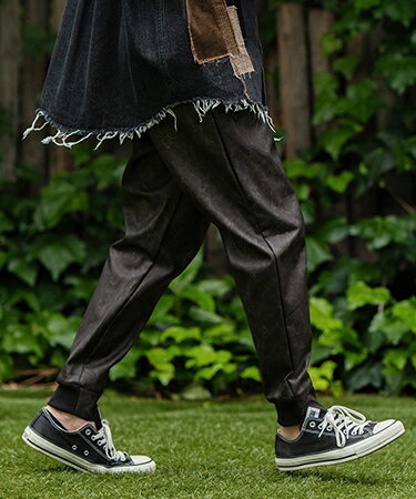 【CAMBIO(カンビオ)】Vintage Like Synthetic Leather Rib Pants レザー リブパンツ(MIU-242-002)