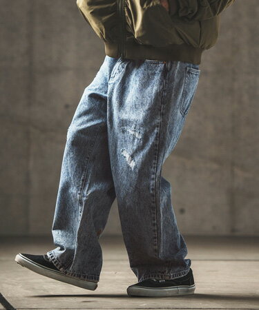 【GLIMCLAP(グリムクラップ)】Chemical processing denim wide straight pants デニムパンツ(17-134-gla-ce)
