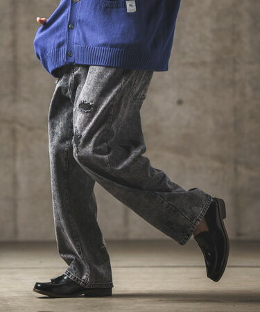 【GLIMCLAP(グリムクラップ)】Chemical processing denim wide straight pants デニムパンツ(17-134-gla-ce)