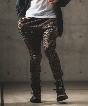 GLIMCLAP(९å) Tight fit track pants -leopard  hand writing patt...