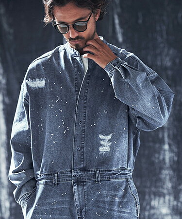【ANGENEHM(アンゲネーム)】Used processing denim all-in-one デニムオールインワン(AG03-073ace)
