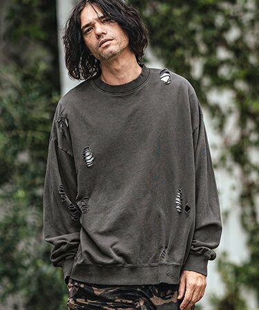 【CAMBIO(カンビオ)】裏毛ダメージクルーネックスウェット(M2414001-1CM)