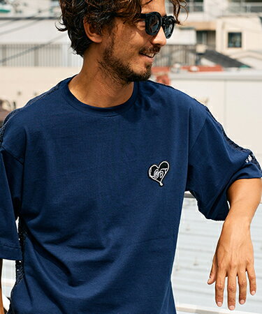 【STUD MUFFIN(スタッドマフィン)】ラッセルメッシュ-ヘビージャージー切替 サガラパッチオーバーシルエットSS Tシャツ(514-02783)のサムネイル