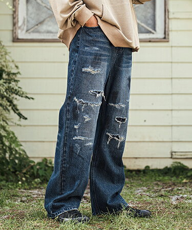 【CAMBIO(カンビオ)】Relax Straight Distressed Denim Pant