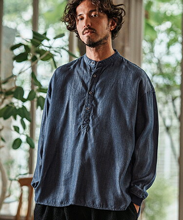 Rakuten - 【CAMBIO(カンビオ)】Silky Denim Cuffs Rib Skipper Pullover Shirts バンドプルオーバーシャツ(MIU-251-002)