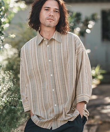 【CAMBIO(カンビオ)】Multi Stripe 3-4 Sleeve Relax Shirts