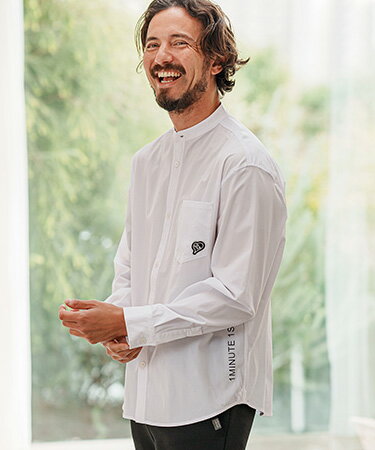 Rakuten - 【1minute 1second(ワンミニットワンセカンド)】 cool touch band collar shirts with heart patch バンドカラーシャツ(1M25H080)