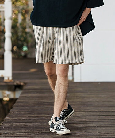 Rakuten - 【CAMBIO(カンビオ)】Linen Stripe Short Pants ショートパンツ(CAM25SS-017)