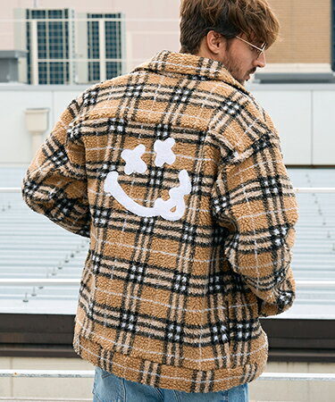 【STUD MUFFIN(スタッドマフィン)】【予約販売10月中旬〜下旬入荷】 ブロックチェックムックボア サガラパッチワークブルゾン(524-09214)
