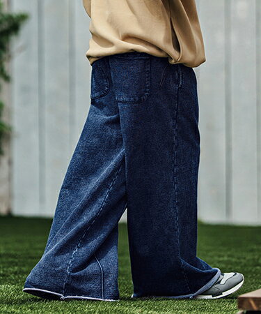 樂天商城 - 【CAMBIO(カンビオ)】Heavy Weight Indigo Cut Off Wide Semi Flare Sweat Pants スウェットパンツ(MIU-252-011)