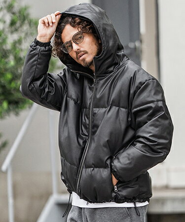 【CAMBIO(カンビオ)】【予約販売9月下旬〜10月上旬入荷】Synthetic Leather Padded Hooded Jacket フーデッドジャケット(A52325cmb)