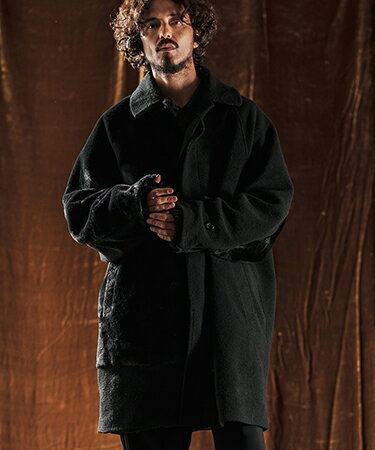 【ANGENEHM(アンゲネーム)】Sliver Knit × Shaggy Panel Soutien Collar Coat ステンカラーコート(AG05-...