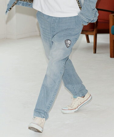 【No Rain No Rainbow(ノーレインノーレインボー)】tapered denim pants with pick patch デニムパンツ(NR25W-05)