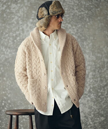  Loop Yarn Cable Knit Shawl Cardigan ショールカーディガン(TRM25-T046A)