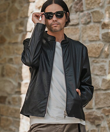 【CAMBIO(カンビオ)】スタンドカラージップライダースジャケット