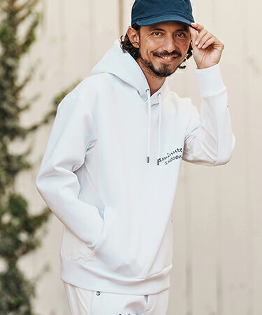 樂天商城 - 【1minute 1second(ワンミニットワンセカンド)】cursive embroidery cardboard knit nylon hoodie パーカー(1M26H040)