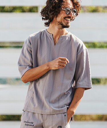 diamond shaped jacquard half sleeve knit カットソー(1M26H090)