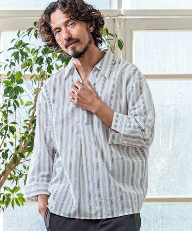 Rakuten - 【Magine(マージン)】Gauze Touch Stripe Skipper Polo Seven Sleeve Shirt 七分袖スキッパーポロシャツ(MGN-261-021)