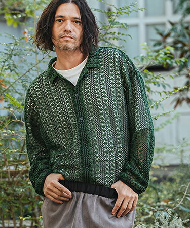 Openwork Floral Stripe Shirts フラワーストライプシャツ(PF-261-013)