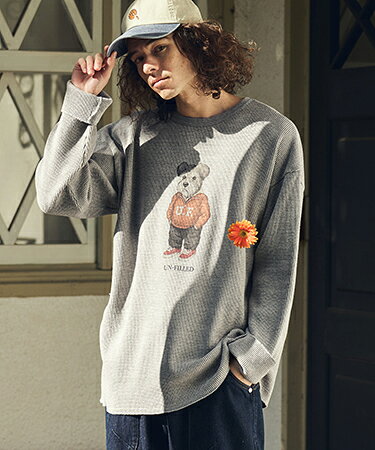 樂天商城 - 【un-filled(アンフィルド)】UF DOG WAFFLE LONG SLEEVE T-shirt ロンT（シュナウザー）-着丈前後差無(SDUF-2604SNZ-L)