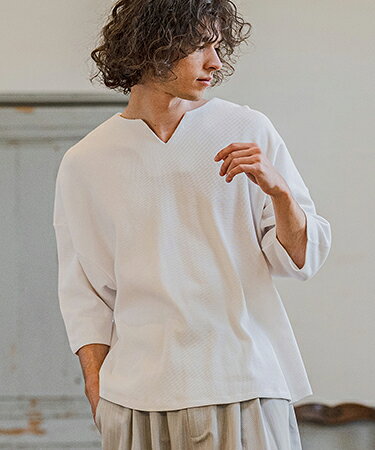 Rakuten - 【CAMBIO(カンビオ)】Honeycomb Waffle Key Neck 3-4 Sleeve Cut sew 七分袖カットソー(S64226cmb)