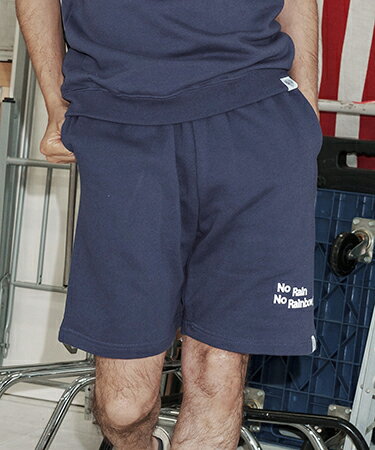 【No Rain No Rainbow(ノーレインノーレインボー)】【予約販売6月中旬〜下旬入荷】logo printed sweat shorts スウェットショートパンツ(NR26S-16)