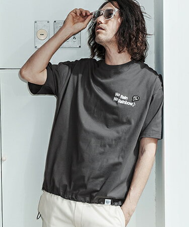 樂天商城 - 【No Rain No Rainbow(ノーレインノーレインボー)】【予約販売6月中旬〜下旬入荷】No Rain No Rainbow x 1minute 1second collaboration drawcord T-shirt Tシャツ(NR26S-30)